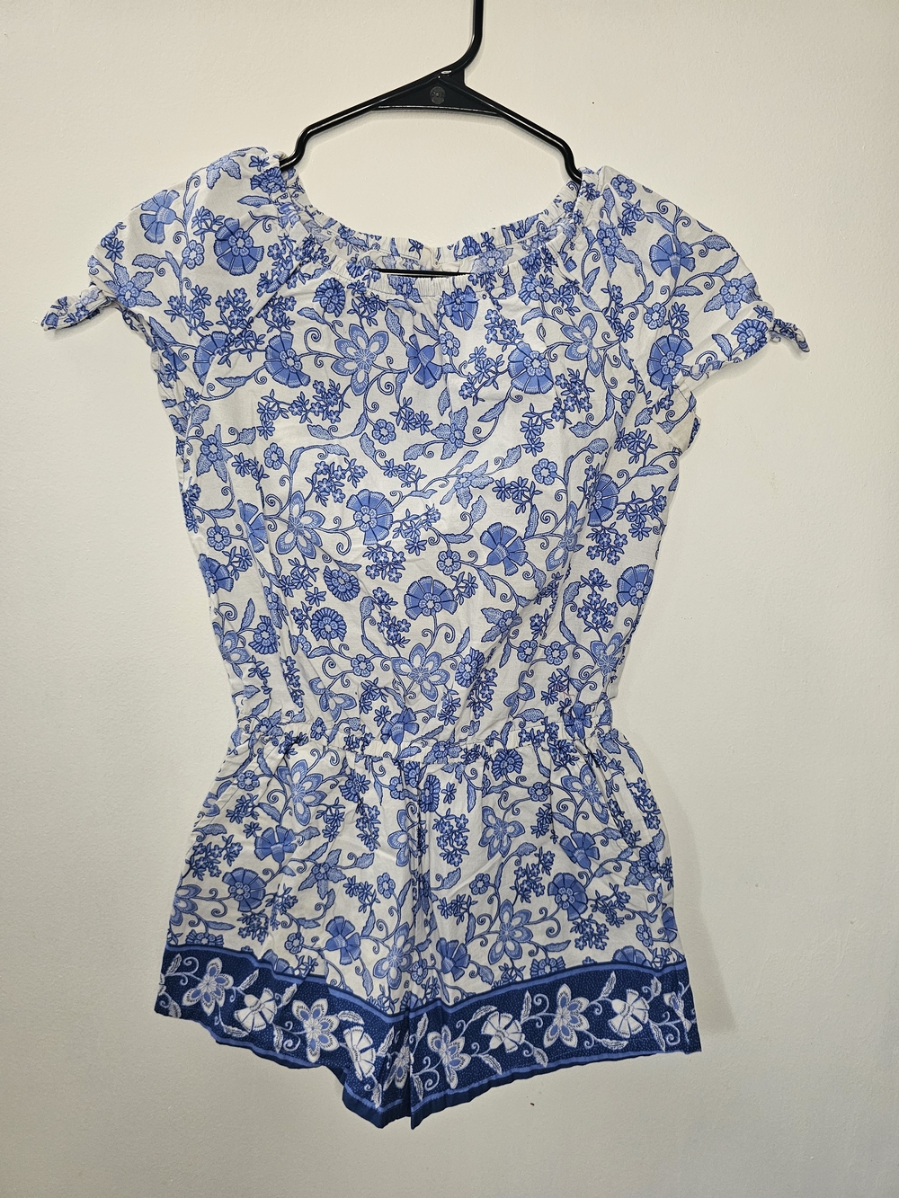 Gap Kids Blue White Floral Romper Tie Sleeve Girls